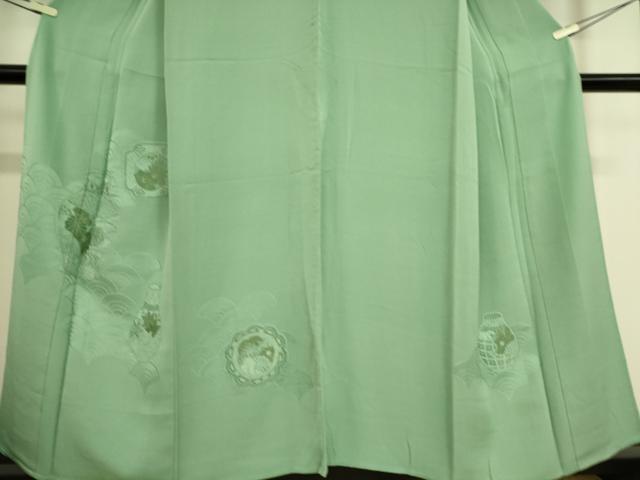 平和屋着物▽訪問着 単衣 総刺繍 陶器花文 青竹色 正絹 逸品 DAAQ3590az