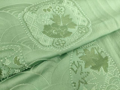 平和屋着物▽訪問着 単衣 総刺繍 陶器花文 青竹色 正絹 逸品 DAAQ3590az
