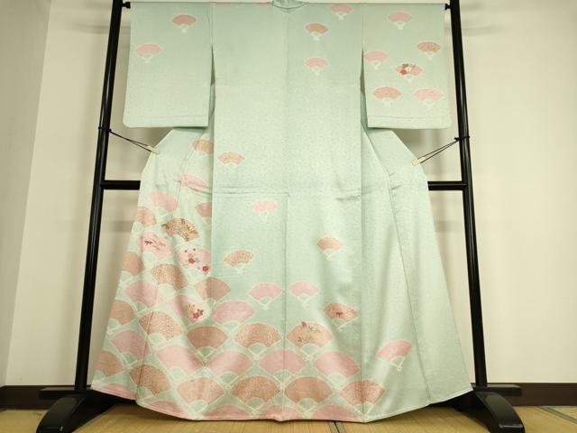 平和屋着物▽訪問着 単衣 絞り 刺繍 扇面吉祥花文 金彩 正絹 逸品 DAAQ3593az