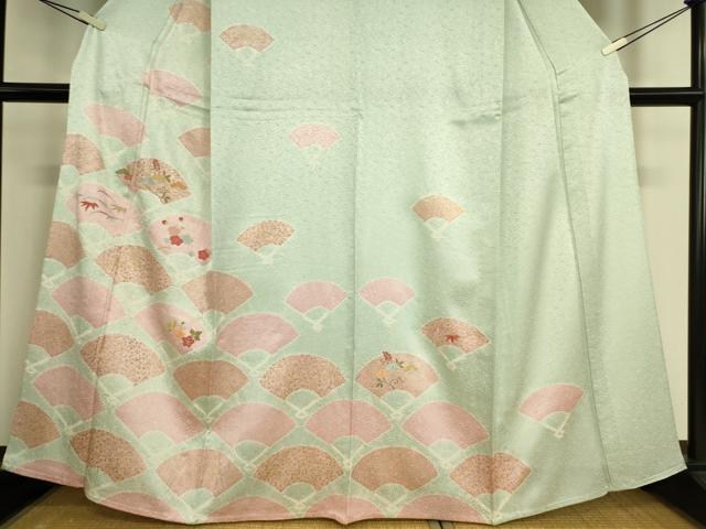 平和屋着物▽訪問着 単衣 絞り 刺繍 扇面吉祥花文 金彩 正絹 逸品 DAAQ3593az