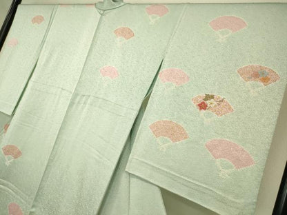 平和屋着物▽訪問着 単衣 絞り 刺繍 扇面吉祥花文 金彩 正絹 逸品 DAAQ3593az