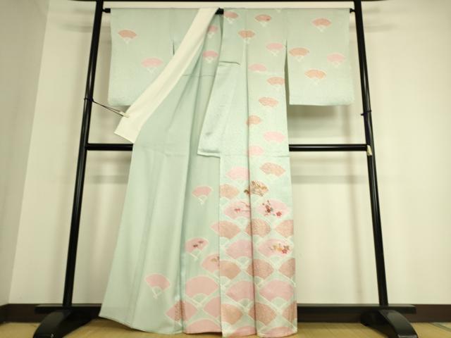 平和屋着物▽訪問着 単衣 絞り 刺繍 扇面吉祥花文 金彩 正絹 逸品 DAAQ3593az