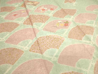 平和屋着物▽訪問着 単衣 絞り 刺繍 扇面吉祥花文 金彩 正絹 逸品 DAAQ3593az