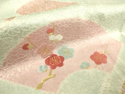 平和屋着物▽訪問着 単衣 絞り 刺繍 扇面吉祥花文 金彩 正絹 逸品 DAAQ3593az