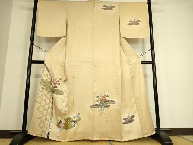 平和屋着物▽訪問着 単衣 霞取り籬花文 金彩 正絹 逸品 DAAQ3597az