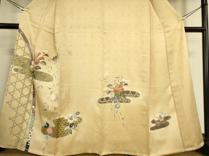 平和屋着物▽訪問着 単衣 霞取り籬花文 金彩 正絹 逸品 DAAQ3597az