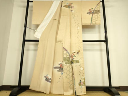 平和屋着物▽訪問着 単衣 霞取り籬花文 金彩 正絹 逸品 DAAQ3597az