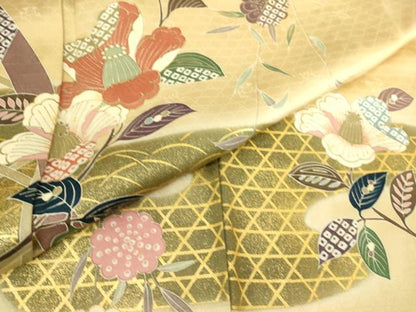 平和屋着物▽訪問着 単衣 霞取り籬花文 金彩 正絹 逸品 DAAQ3597az