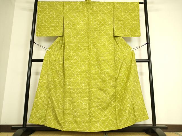平和屋着物▽上質な紬　単衣　風車　正絹　逸品　DAAQ3604az
