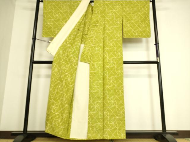 平和屋着物▽上質な紬　単衣　風車　正絹　逸品　DAAQ3604az