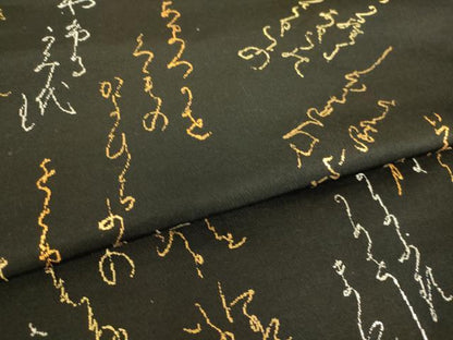 平和屋着物●龍村平蔵製 太鼓柄 本袋帯 かな六歌仙 黒地 金糸 正絹 逸品 DAAQ3665az