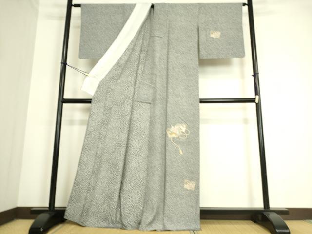 小紋 正絹 日本庭園 縮緬 たたき染め 広袷 袷 着物 K-9888 小紋 正絹 日本庭園 縮緬 たたき染め 広袷 袷 着物 K-9888