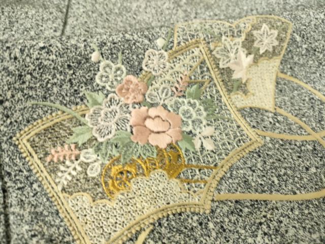 平和屋着物▽上質な小紋 単衣 総刺繍 冊子花文 たたき染め