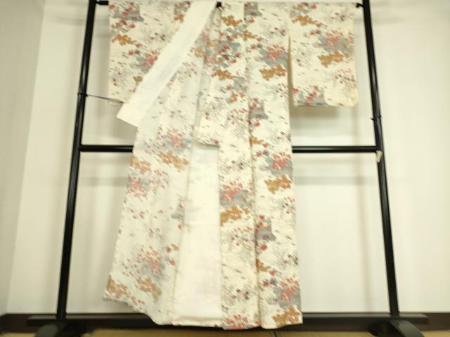 平和屋着物▽上質な小紋 単衣 籬花文 手描き 金彩 鬼しぼ