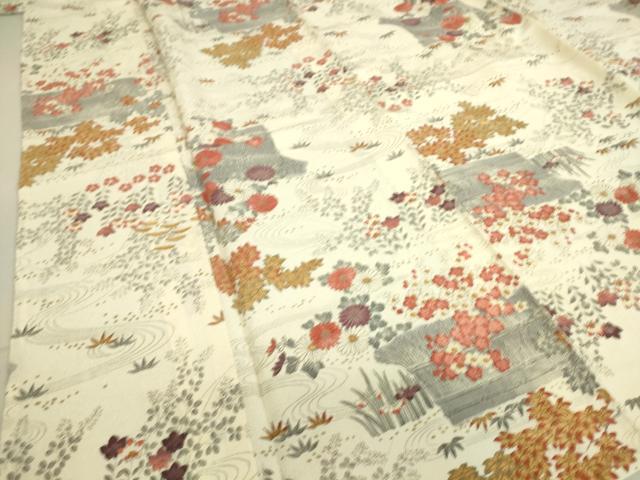 平和屋着物▽上質な小紋 単衣 籬花文 手描き 金彩 鬼しぼ