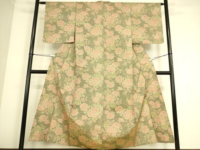 平和屋着物▽上質な紬 単衣 花尽くし 正絹 逸品 DAAQ4481az