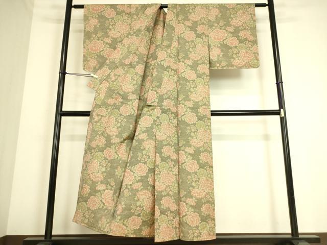 平和屋着物▽上質な紬 単衣 花尽くし 正絹 逸品 DAAQ4481az