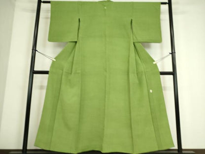 平和屋着物▽上質な色無地　単衣　作家物　青丹色　正絹　逸品　DAAQ4482az