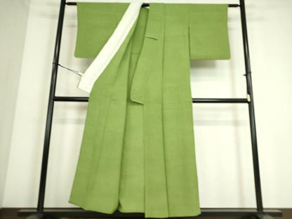 平和屋着物▽上質な色無地　単衣　作家物　青丹色　正絹　逸品　DAAQ4482az