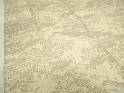 平和屋着物▽結城紬　単衣　雲取り風景文　100亀甲　正絹　逸品　DAAQ4518az
