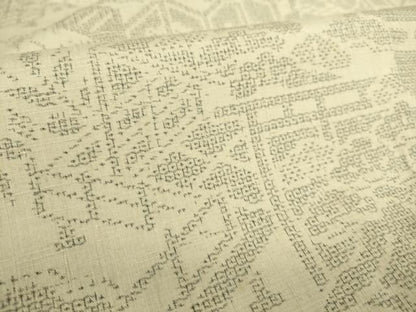 平和屋着物▽結城紬　単衣　雲取り風景文　100亀甲　正絹　逸品　DAAQ4518az