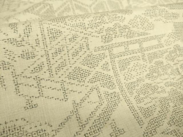 平和屋着物▽結城紬　単衣　雲取り風景文　100亀甲　正絹　逸品　DAAQ4518az