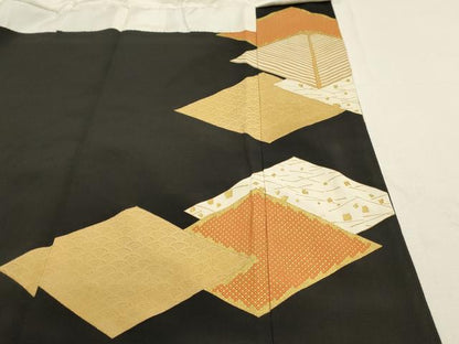 平和屋着物■豪華黒留袖　駒刺繍　吉祥若松文　金彩　正絹　逸品　DAAQ4918cd