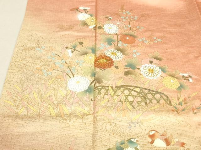 平和屋着物□訪問着 駒刺繍 流水鴛鴦草花文 暈し染め 金彩