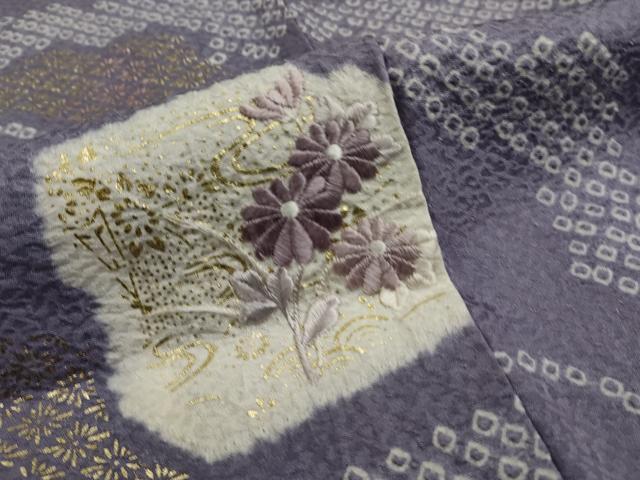 平和屋着物□訪問着 絞り 刺繍 流水草花文 金彩 正絹 逸品