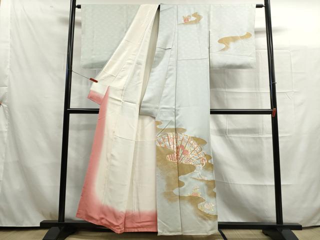 平和屋着物□訪問着 駒刺繍 檜扇草花文 金彩 正絹 逸品 DAAQ7363ud