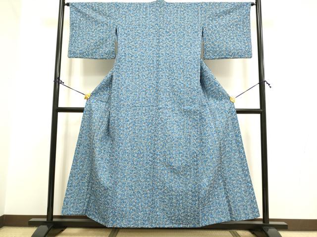 平和屋着物▽上質な小紋 単衣 総刺繍 唐草文 DAAQ7523du