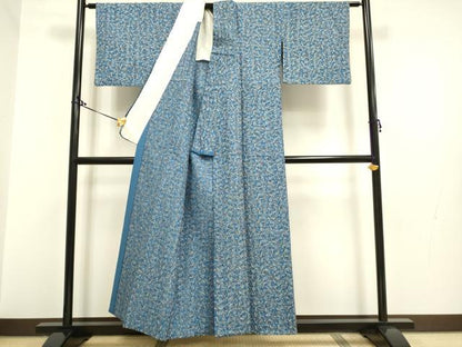 平和屋着物▽上質な小紋 単衣 総刺繍 唐草文 DAAQ7523du