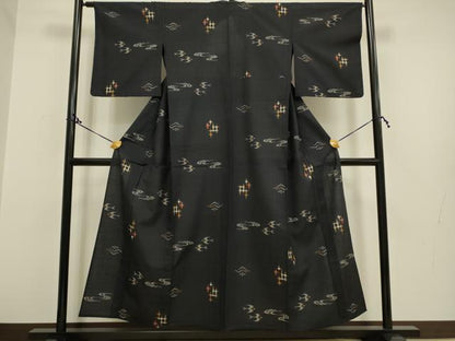 平和屋着物▽上質な紬 単衣 琉球絣文様 正絹 逸品 DAAQ7524du