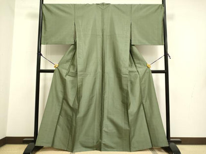平和屋着物▽上質な紬　単衣　麹塵色　正絹　逸品　DAAQ7525du