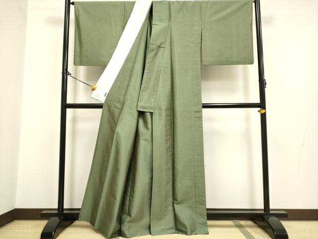 平和屋着物▽上質な紬　単衣　麹塵色　正絹　逸品　DAAQ7525du
