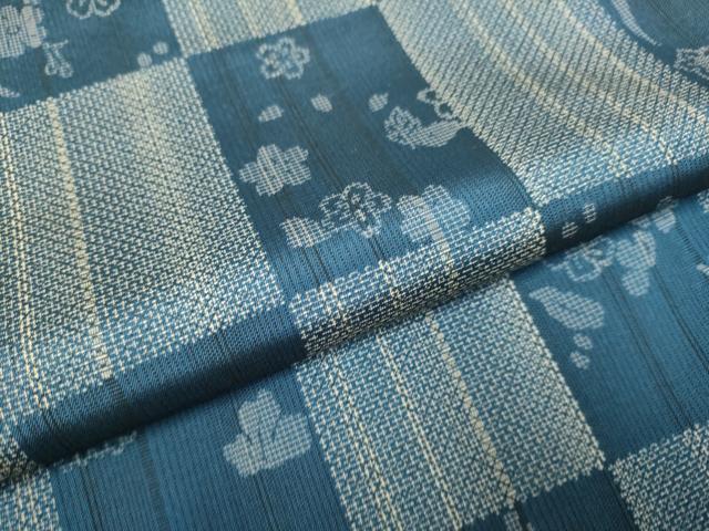 平和屋着物▽上質な紬 単衣 市松舞花文 正絹 逸品 DAAQ7526du