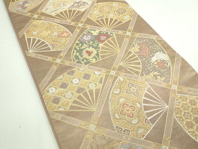 平和屋着物■六通柄袋帯 菱格天扇 金糸 正絹 逸品 DAAQ8333sf