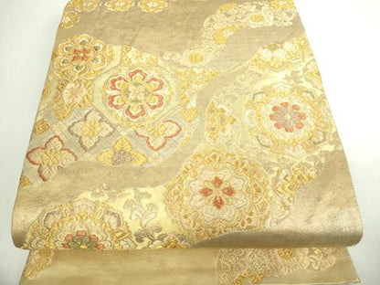 平和屋着物■六通柄袋帯 道長正倉院花文 金糸 引箔 正絹 逸品 DAAQ8363sf