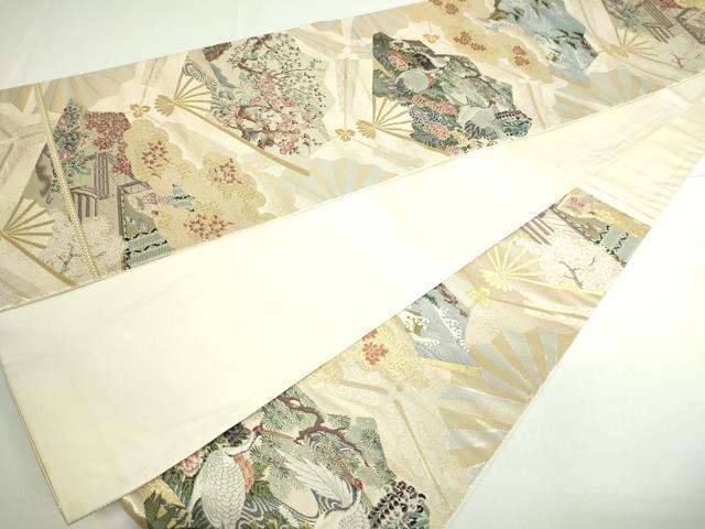 平和屋着物■六通柄袋帯 唐織 扇面群鶴花文 金糸 正絹 逸品 DAAQ8379sf