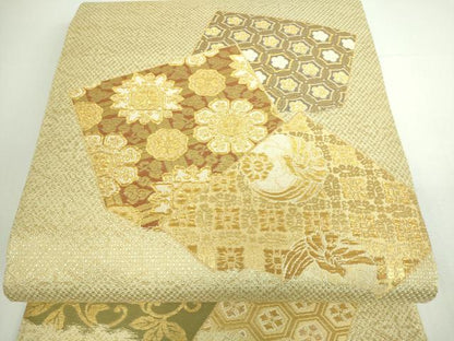 平和屋着物■六通柄袋帯 色紙花鳥文 正絹 逸品 DAAQ8404sf