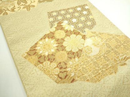 平和屋着物■六通柄袋帯 色紙花鳥文 正絹 逸品 DAAQ8404sf