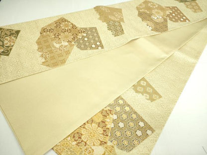 平和屋着物■六通柄袋帯 色紙花鳥文 正絹 逸品 DAAQ8404sf