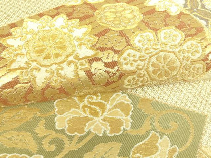 平和屋着物■六通柄袋帯 色紙花鳥文 正絹 逸品 DAAQ8404sf
