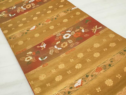 平和屋着物◎六通柄袋帯 唐織 横段花鳥文 金糸 引箔 正絹 逸品 DAAQ8652qa