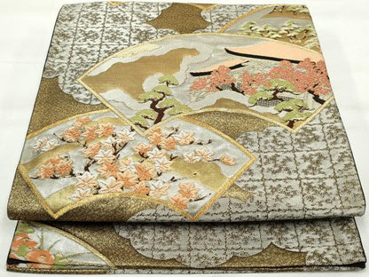 平和屋着物◎六通柄袋帯 地紙風景文 金銀糸 正絹 逸品 DAAQ8656qa