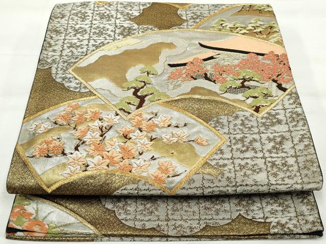 平和屋着物◎六通柄袋帯 地紙風景文 金銀糸 正絹 逸品 DAAQ8656qa