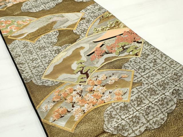平和屋着物◎六通柄袋帯 地紙風景文 金銀糸 正絹 逸品 DAAQ8656qa