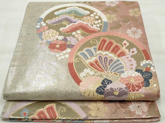 平和屋着物◎六通柄袋帯 唐織 桃山文様 花蝶丸文 金糸 引箔 正絹 逸品 DAAQ8668qa