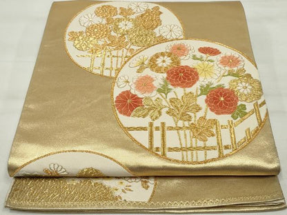 平和屋着物◎六通柄袋帯　唐織　花丸文　金糸　正絹　逸品　DAAQ8671qa