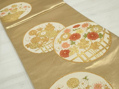 平和屋着物◎六通柄袋帯　唐織　花丸文　金糸　正絹　逸品　DAAQ8671qa